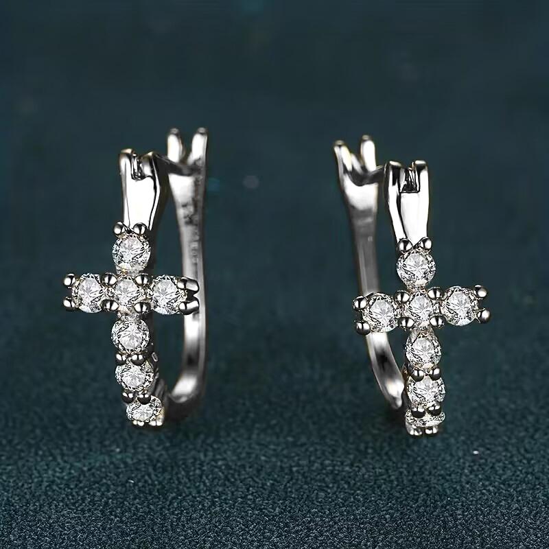 Стильные серьги-кольца Huitan Cross, женские повседневные аксессуары с яркими цирконами, модные 3 цвета, доступные в подарок