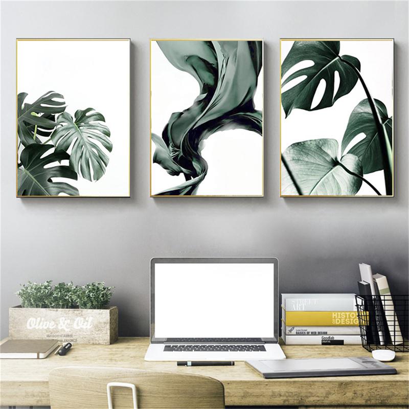 Зеленая картина Монстера с листьями эвкалипта, настенное искусство, холст, картина, скандинавский постер, чернильная ладонь для гостиной, спальни, домашний декор