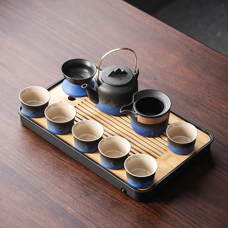 Gradual change tea set light luxury black and blue coarse pottery meeting guests tea kung fu set merchandise business enterprise