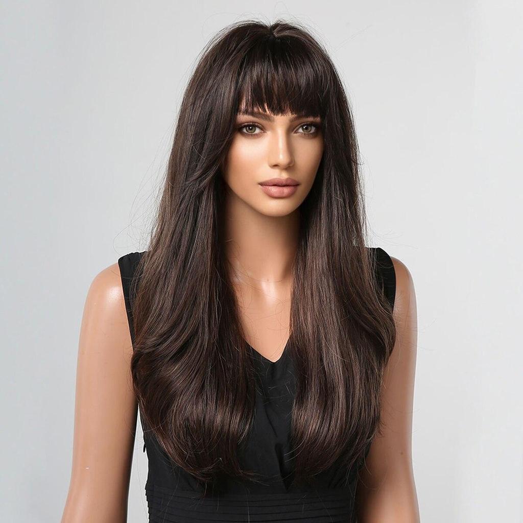 HAIRCUBE Коричневые синтетические парики с эффектом омбре, длинные волнистые парики для чернокожих женщин с челкой, повседневные термостойкие натуральные парики для косплея