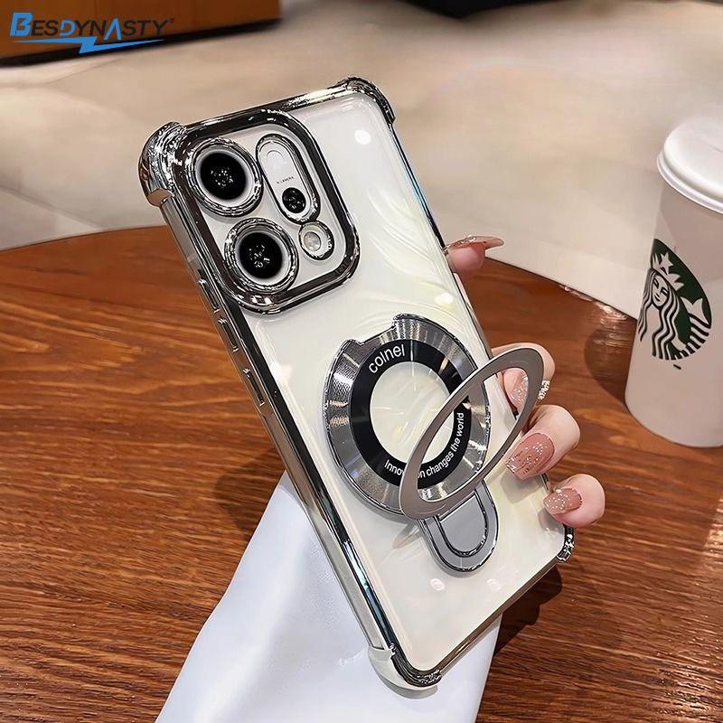 Case For OPPO Reno 14 Pro 14F 14FS 5G Bracket Magsafe Transparent Plating Airbag Magnetic Cover For OPPO Reno 14 Shell