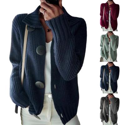 Женское свободное удобное пальто с большим пуговицами, отложным воротником и длинными рукавами, однотонное