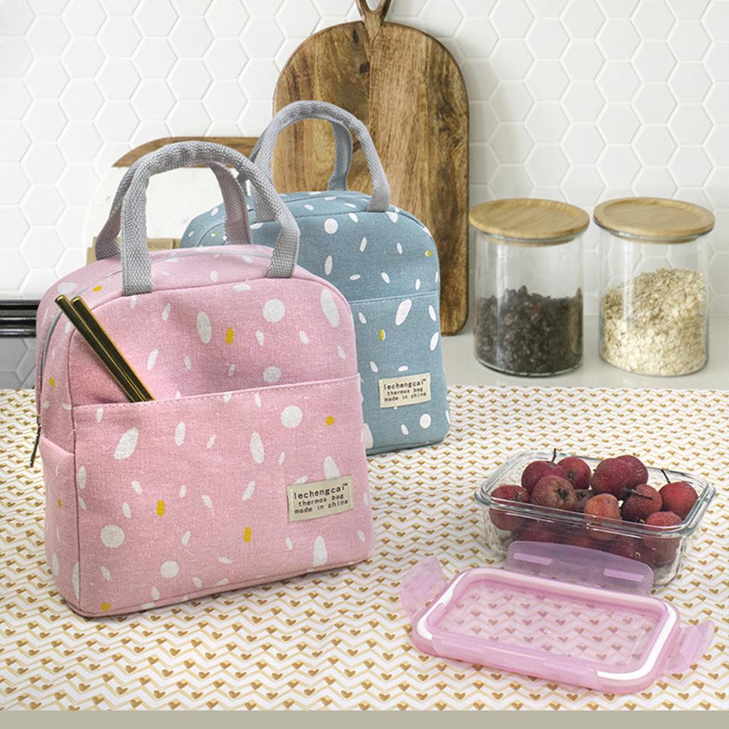 Insulated Lunch Bag Large Capacity Waterproof Foil Lining Rain Print Multi Pockets Leakproof Zipper Closure Portable Reusable Work School Handbag