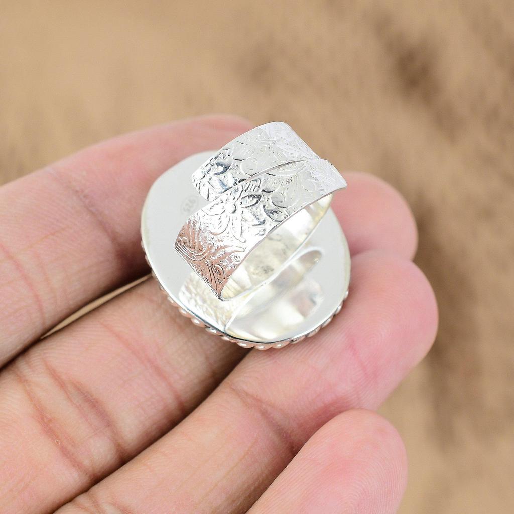 Shiva Eye Shell Stone Handmade Statement Promise Ring Jewelry Sterling Silver