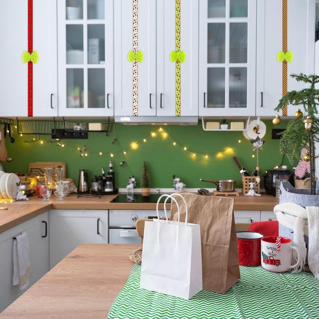 Christmas Cabinet Ribbon Bow Green Velvet Hanging Ornament Cabinet Door Decoration Holiday Big Bow