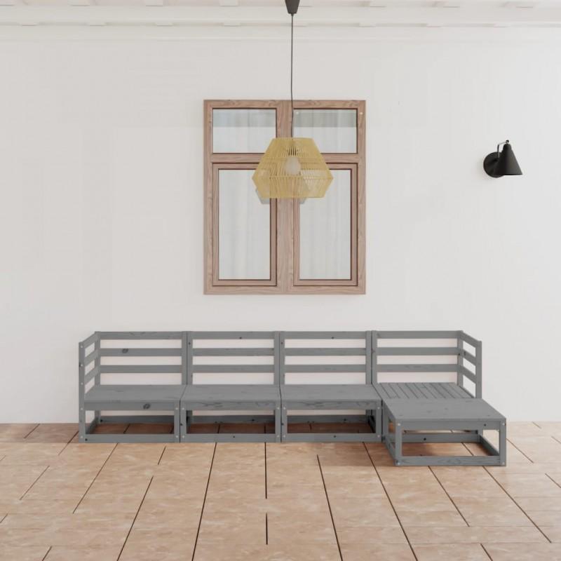 Día y Noche - Día y Noche Muebles de jardín 5 piezas gris madera de pino maciza