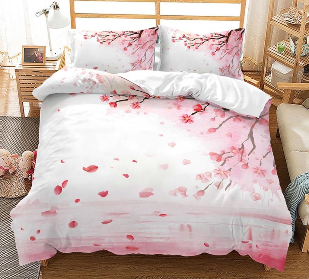 Spring Flower Duvet Cover King Size Double Bed Pink Cherry Blossom Bedding Set for Girls Teens Adults Room Decoration 3 Pcs