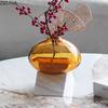 Amber Color Glass Vase Hydroponics Plant Pots Triangular Marble Base Table Decoration Flowers Arrangement Room Aesthetic Decor