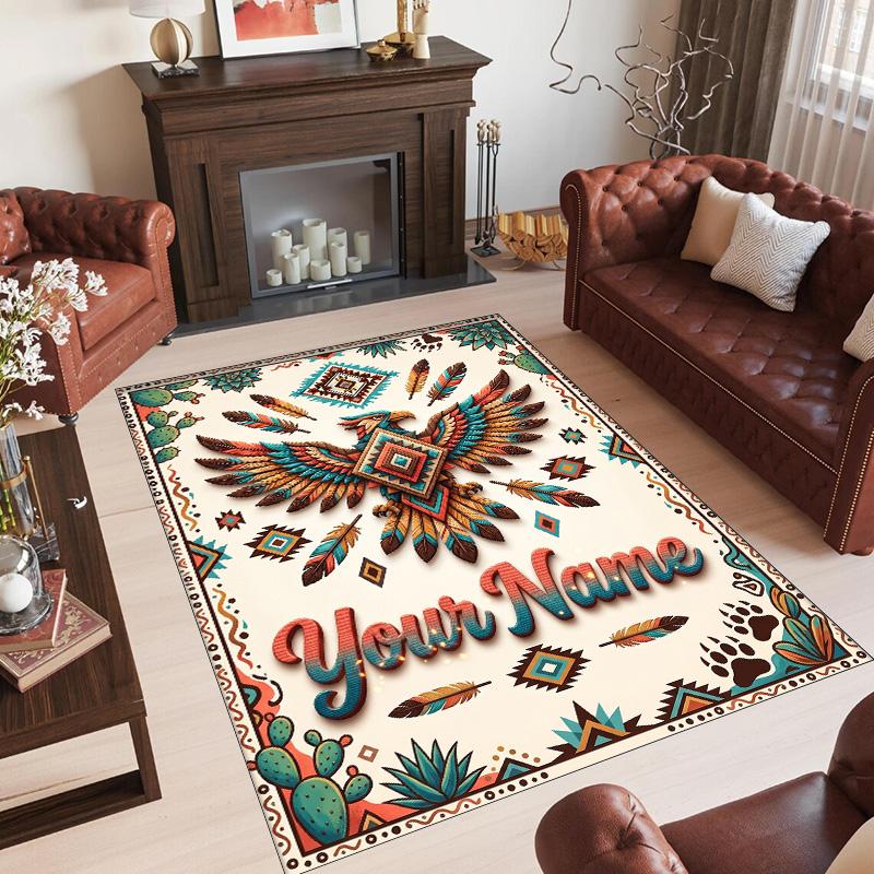 American Patriotic Theme Crystal Velvet Rug Personalized Custom Name Text Soft Floor Mat Home Decor