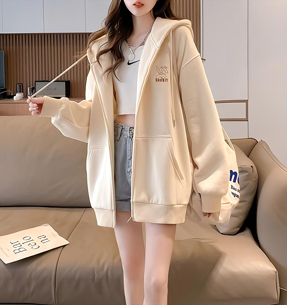 Rabbit Plus [coco plaza] Women's Zip-Up Hoodie, Size, Fall/Winter/Spring (JP, Alphabet, M, Ivory)