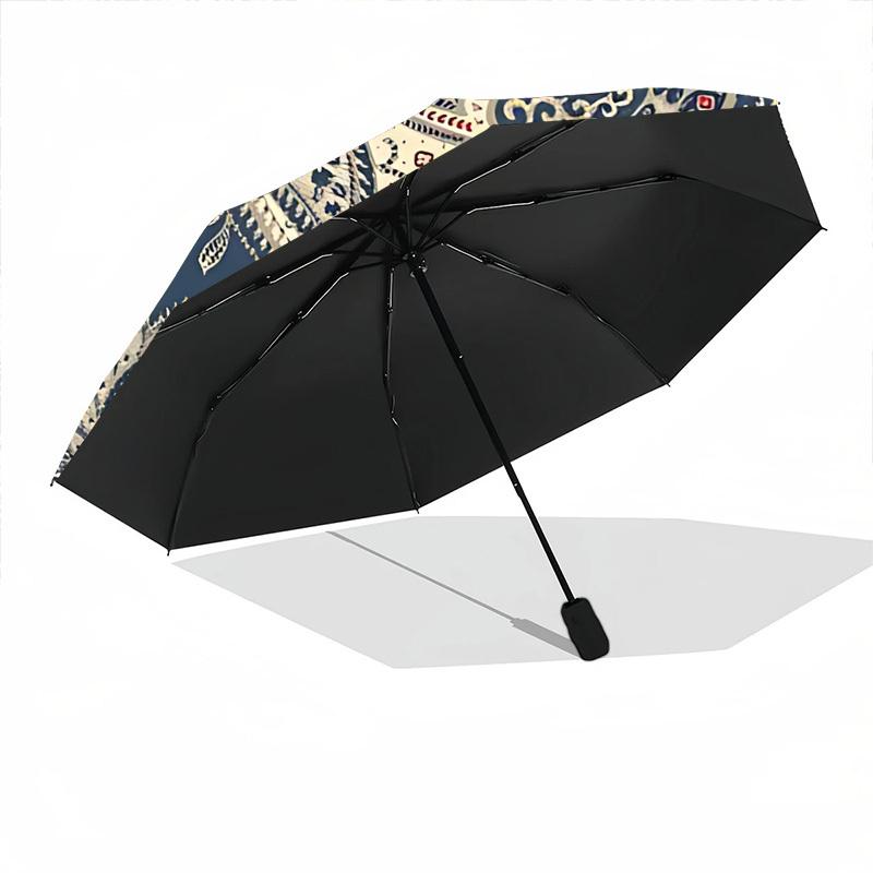 1pc Paisley Motif Automatic Folding Umbrella with 8-Rib Windproof Design, Portable Foldable Sunshade Umbrella For Halloween 003