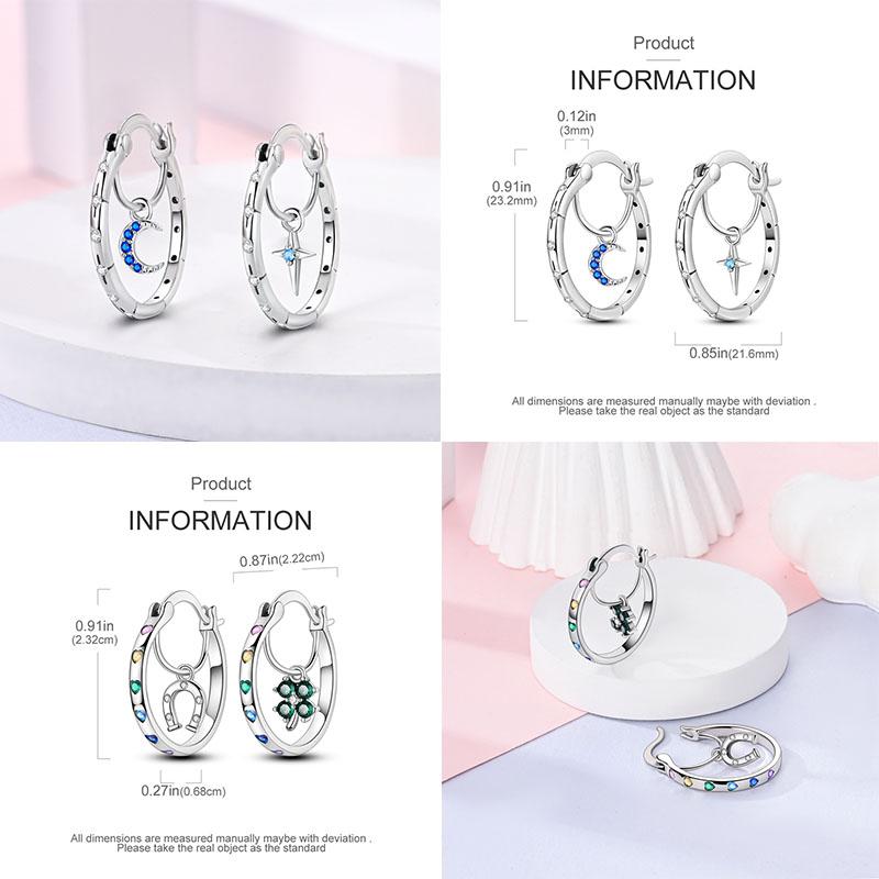 925 Silver Original Versatile Eardrop Earring Star Moon Clover Hoop Earrings For Women Wedding Engagement Gift