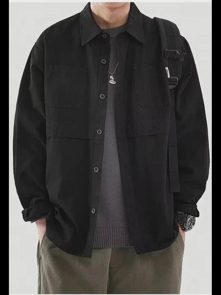 American Cityboy Loose Trend Long-Sleeve Work Shirt: Men's Casual Spring/Autumn Jacket