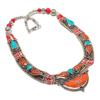 Ожерелье ручной работы из красного коралла и бирюзы 18 дюймов E6R59