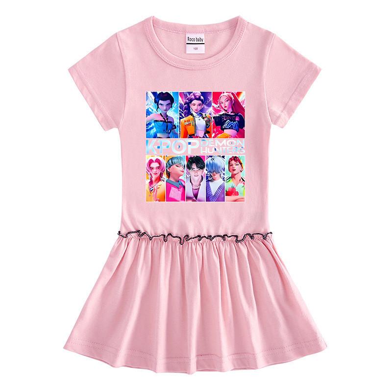 Girls Kpop Rumi Mira Zoey Hunters Print Raglan Sleeves Ruffle Dress