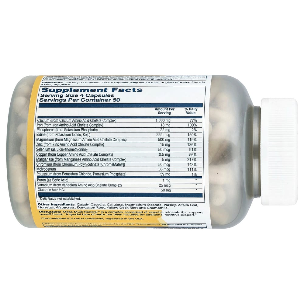 Solaray Mega Multi Mineral Capsules, 200 Count