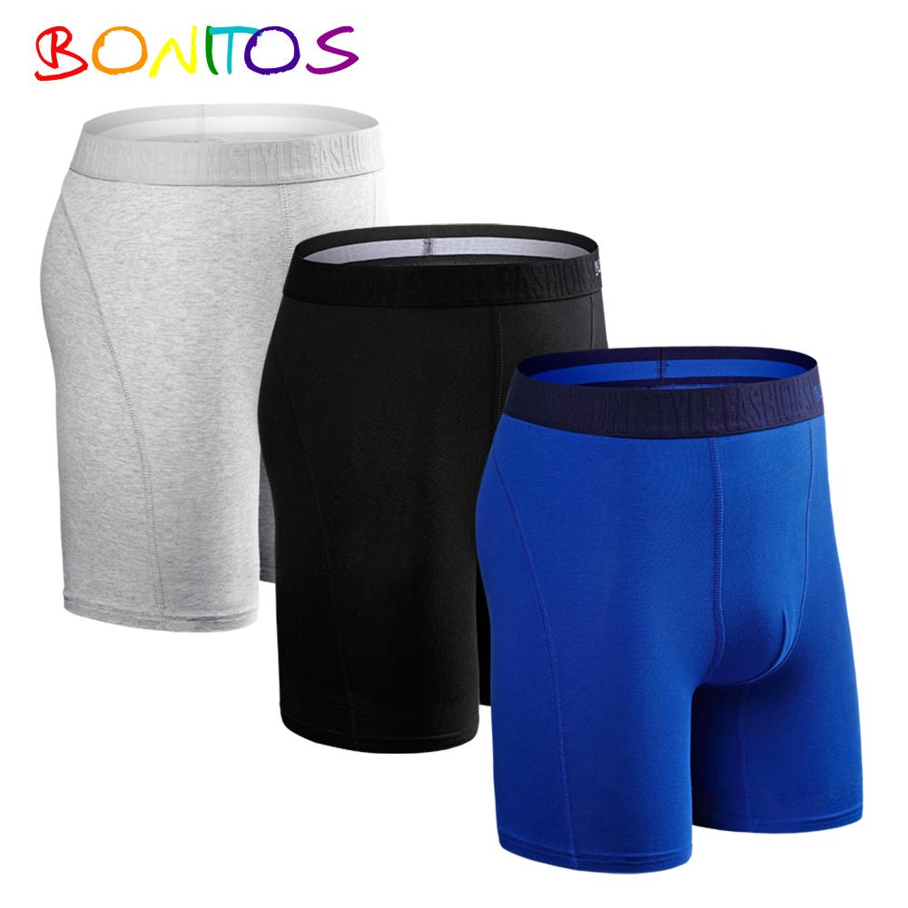 BONITOS 3шт длинные однотонные мужские трусы хлопковые боксеры удобное мужское нижнее белье