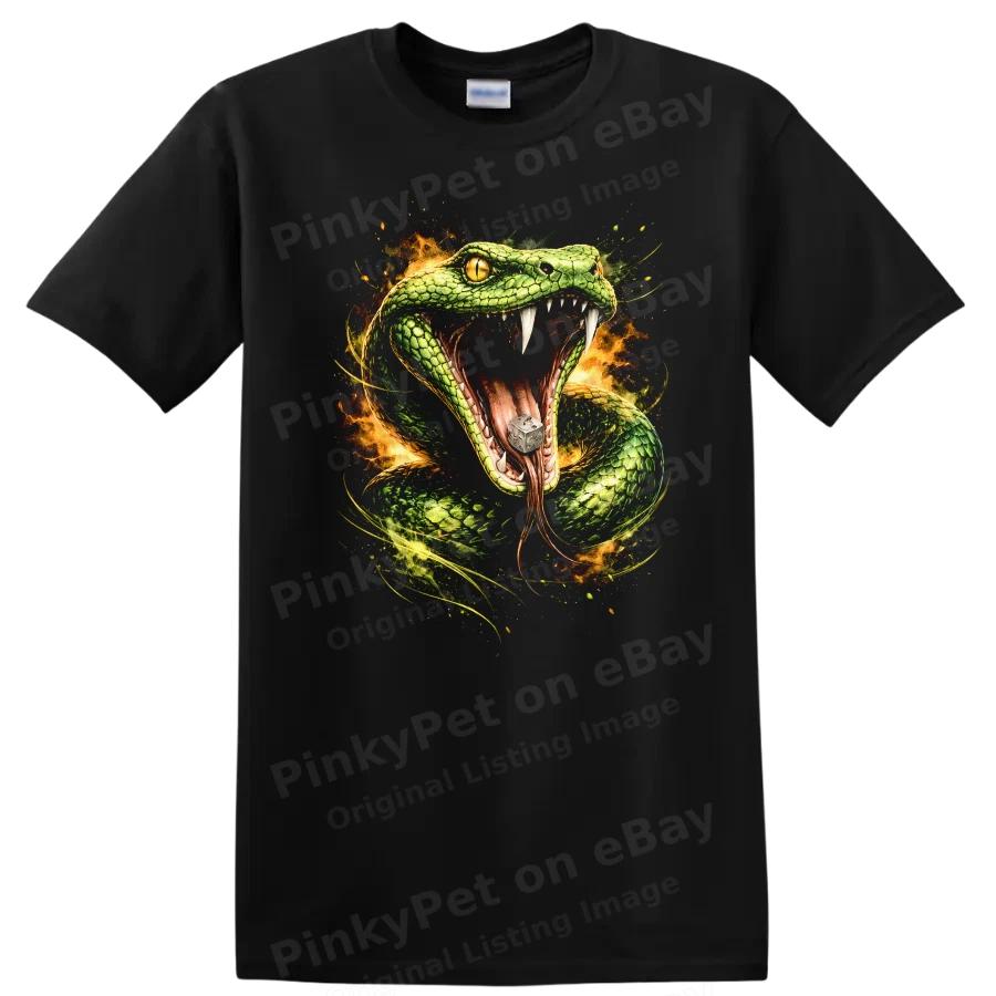 Green Snake Attack Fire Breathing Tee w/ Animal Graphic T Shirt Art Creature
