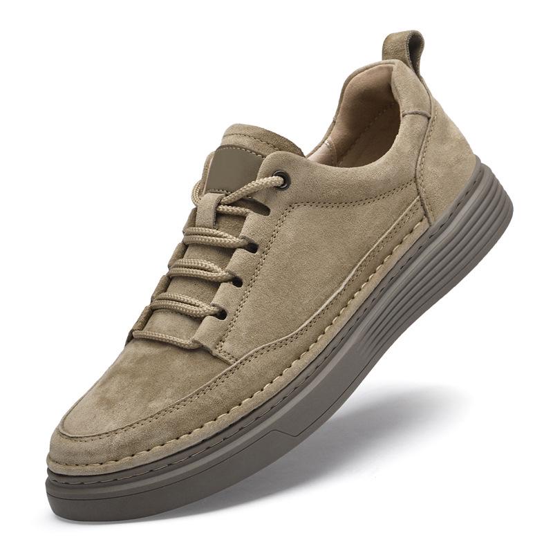 "Men's Large Genuine Leather Casual Shoes: Versatile, Trendy, Breathable, Hand-Sewn Retro Sneakers with Round Toe (Sizes 45-47)"