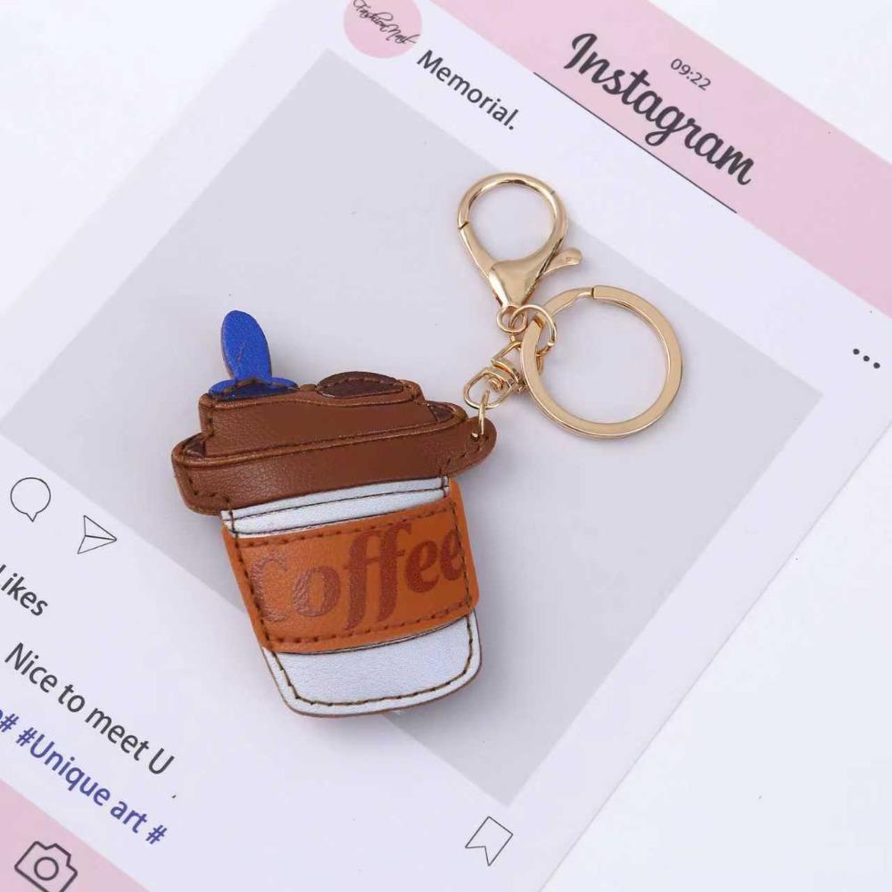 Hanger Pu Keychain Candy Color Bag Charm Lovely Coffee Cup Leather Pendant Bag Pendant