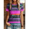 Summer Women's Striped T Shirt 3D Textured Print Weekend Pink Fashion Short Sleeve Round Neck Summer Vacation Casual Clothing