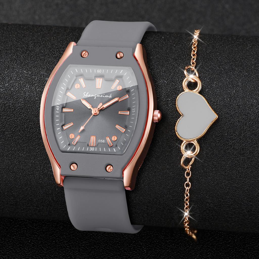 Xiaomi 2PCS Fashion Women Watches Heart Bracelet Set Simple Silicone Strap Ladies Quartz Wristwatches Reloj Mujer (Without Box)