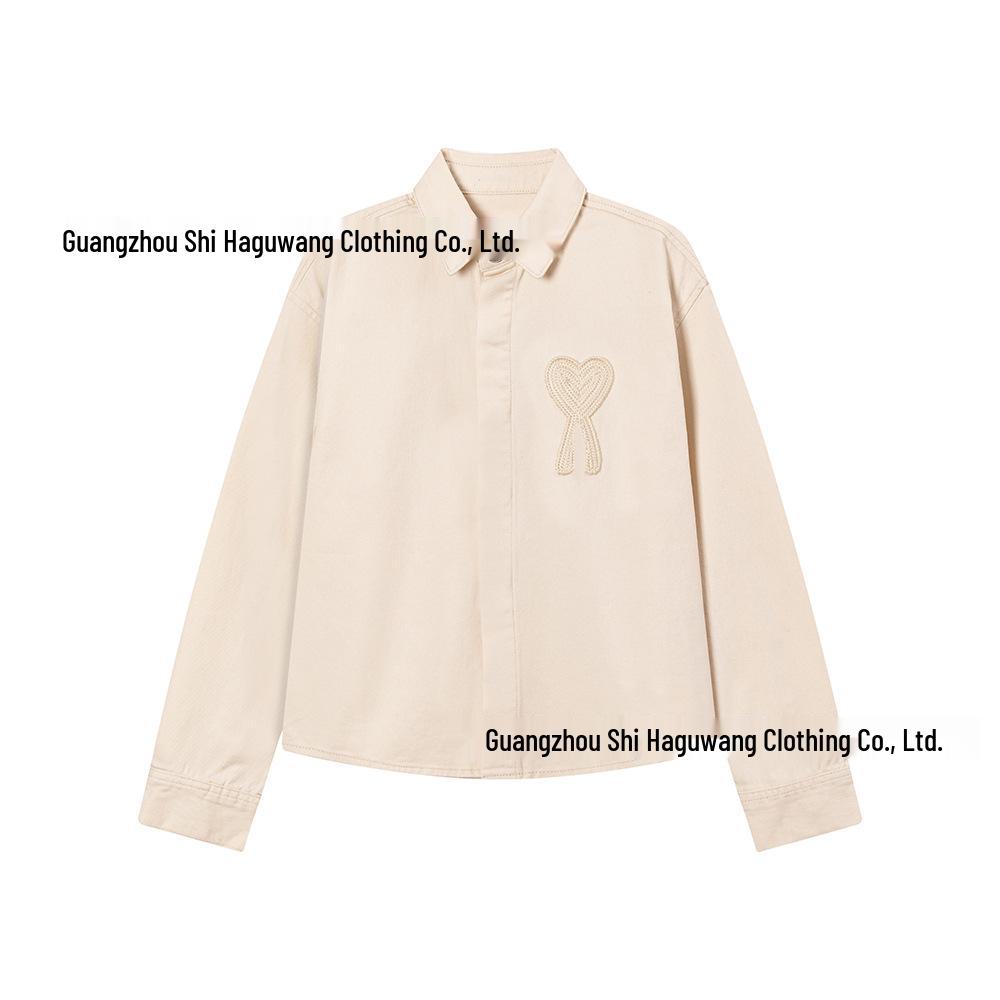 AMI CLAMS 25 Весна/Осень Джинсовая куртка с вышивкой в виде сердца - Унисекс Свободный крой Повседневная