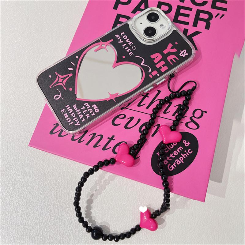 Корейский милый браслет Y2k с розовым сердечком, зеркальный чехол для телефона для Iphone 14 13 12 11 Pro Max, черный крутой противоударный мягкий чехол Funda