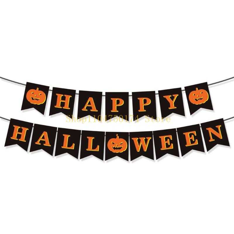 1Set Happy Halloween Banners with Pumpkins Sign Halloween Party Decorations Halloween Banners Hanging Party Supplies top sale