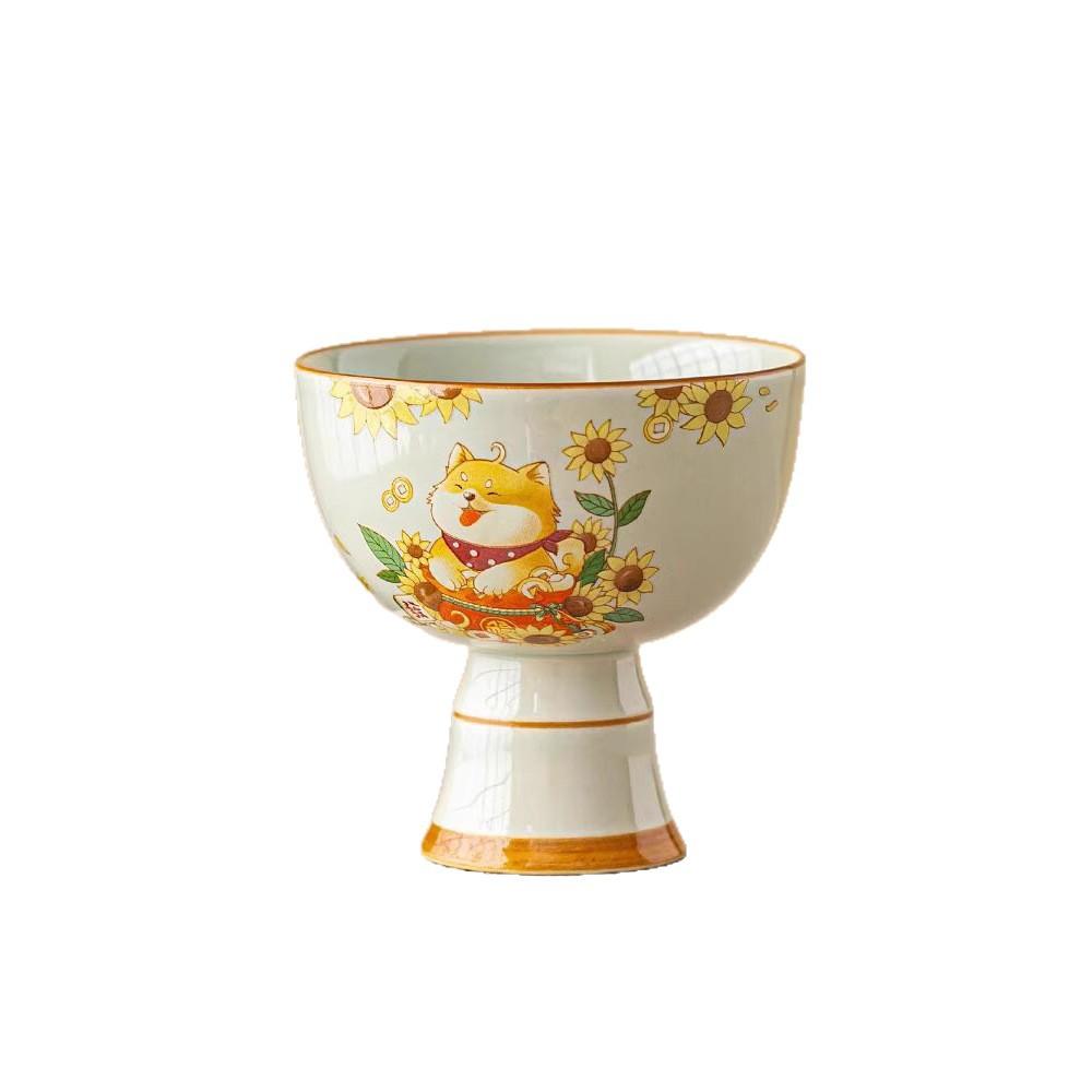 Plant Ash High-Footed Teacup Ceramic Household Cute Rich Dog Girls Hospitality Master Cup Single Cup Tea Kung Fu Tea Set