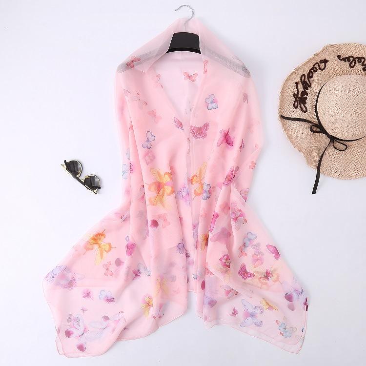Korean Version of Summer Sun Protection Beach Towel Color Butterfly Printed Soft Yarn Scarf Women's Long Shawl Scarf