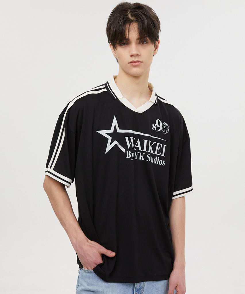 WAIKEI Star Logo Collar Jersey Short Sleeve T-Shirt Black