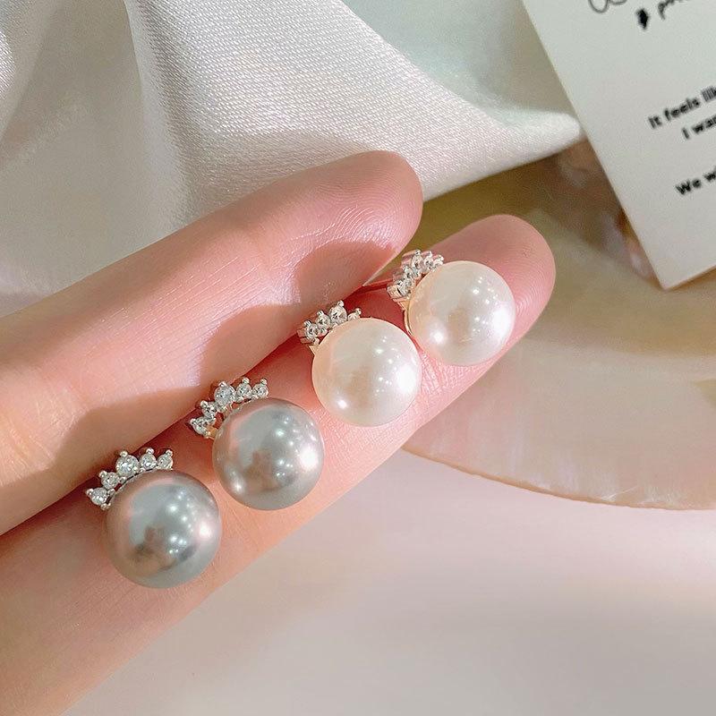 Crown Pearl Earrings Exquisite Temperament Versatile Lady Style Earrings Light Luxury High-end Earrings