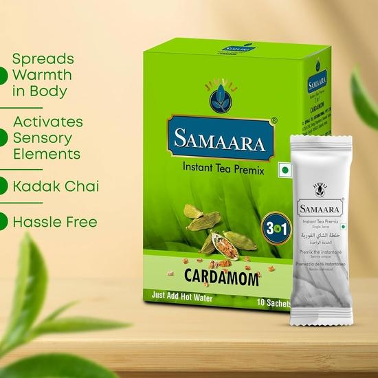 Samaara Instant Tea Premix Sachets | Cardamom Elaichi Flavoured Assam Black Tea Powder | 30 Sachets Box 450gm