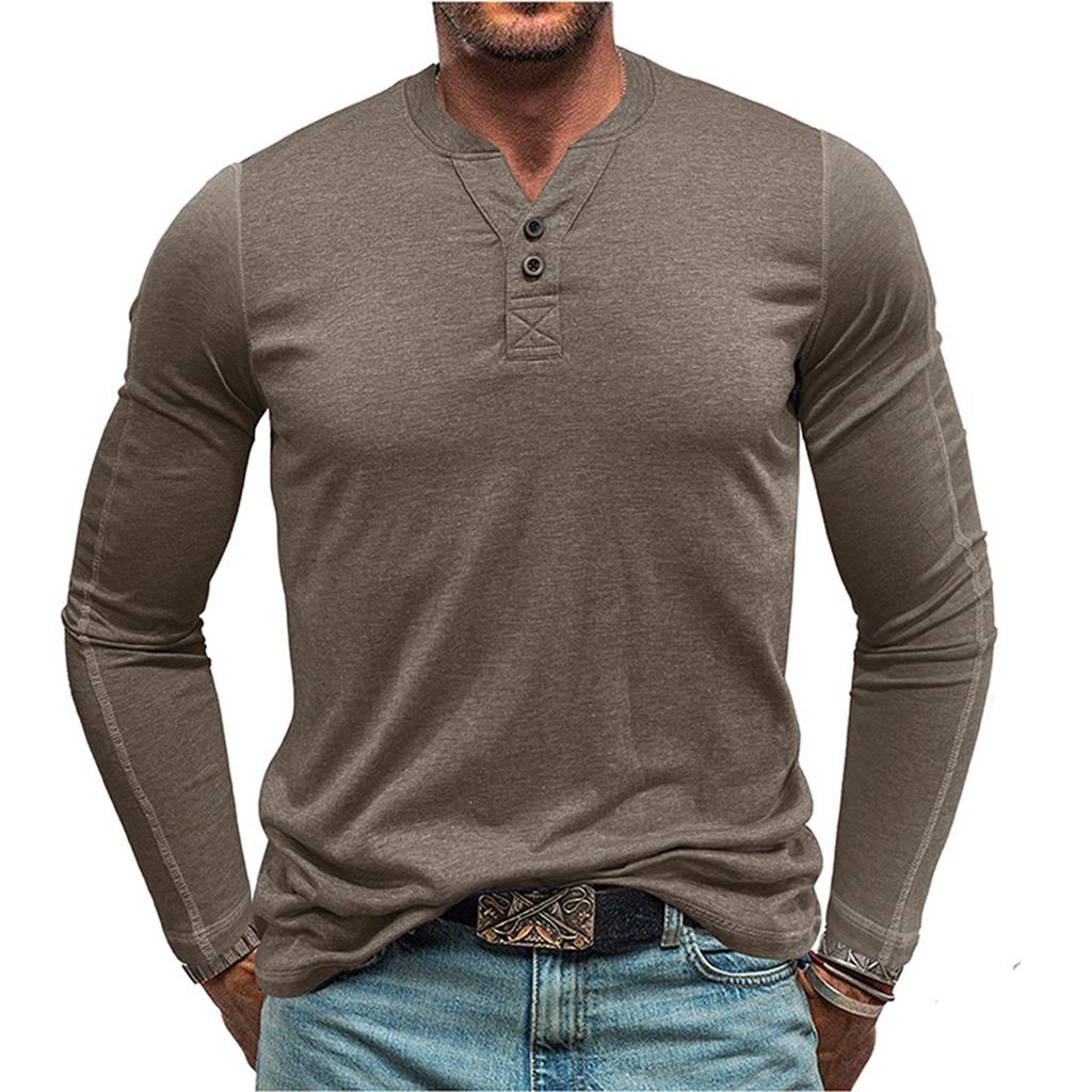 Men's Round Neck Long Sleeved Button Down Shirt Base Men's T-shirt