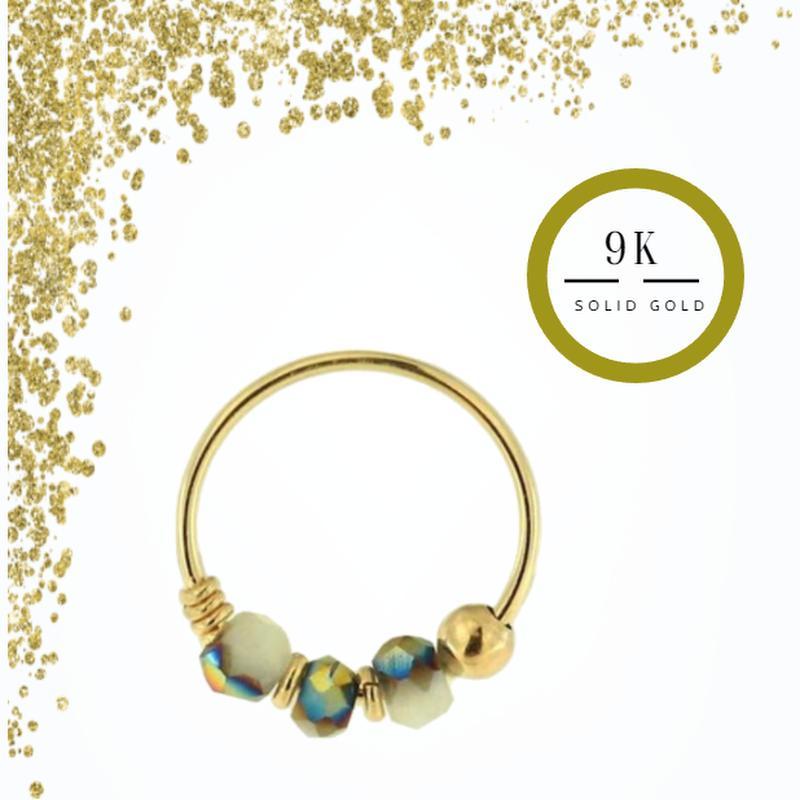 KODY PIERCING 9k Gold Nose Ring Light Pearl Gray Porcelain Beads - Quality Piercing