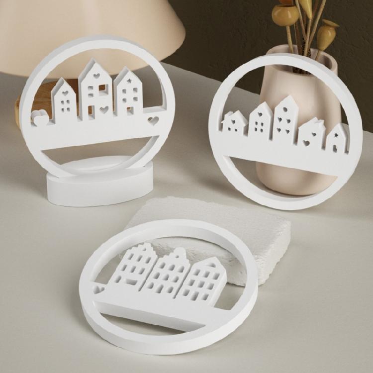 Circular House Silicones Molds with Base Molds for Gypsum Decorations, Wreath Silicones Molds with Base Molds