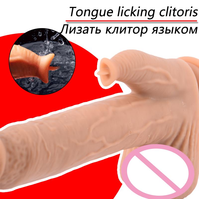 Телескопический пенис для облизывания языка с проводным дистанционным управлением, стимулятор клитора точки G, подогрев, большой фаллоимитатор, вибратор с присоской