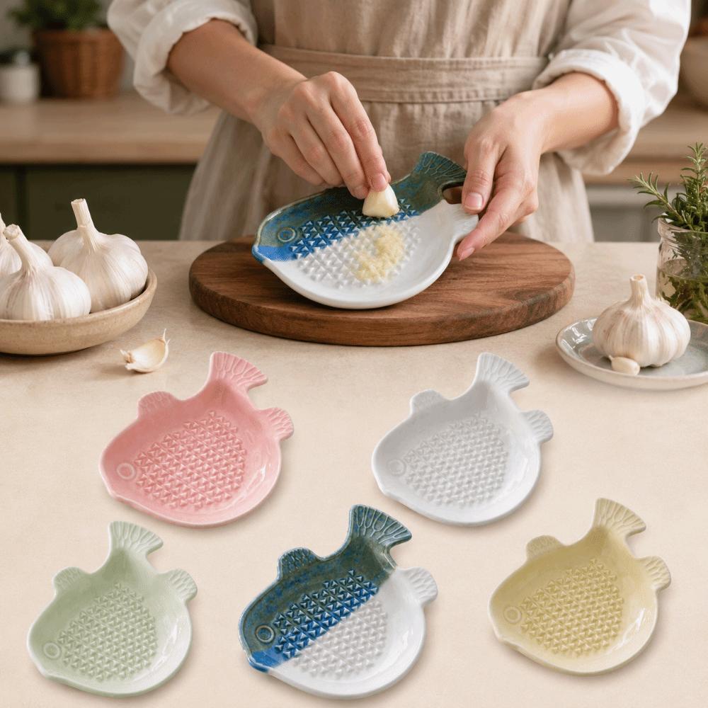 Fish Hand Garlic Ginger Masher Ceramic Seasoning Dipping Dish Garlic Ginger Grater Household