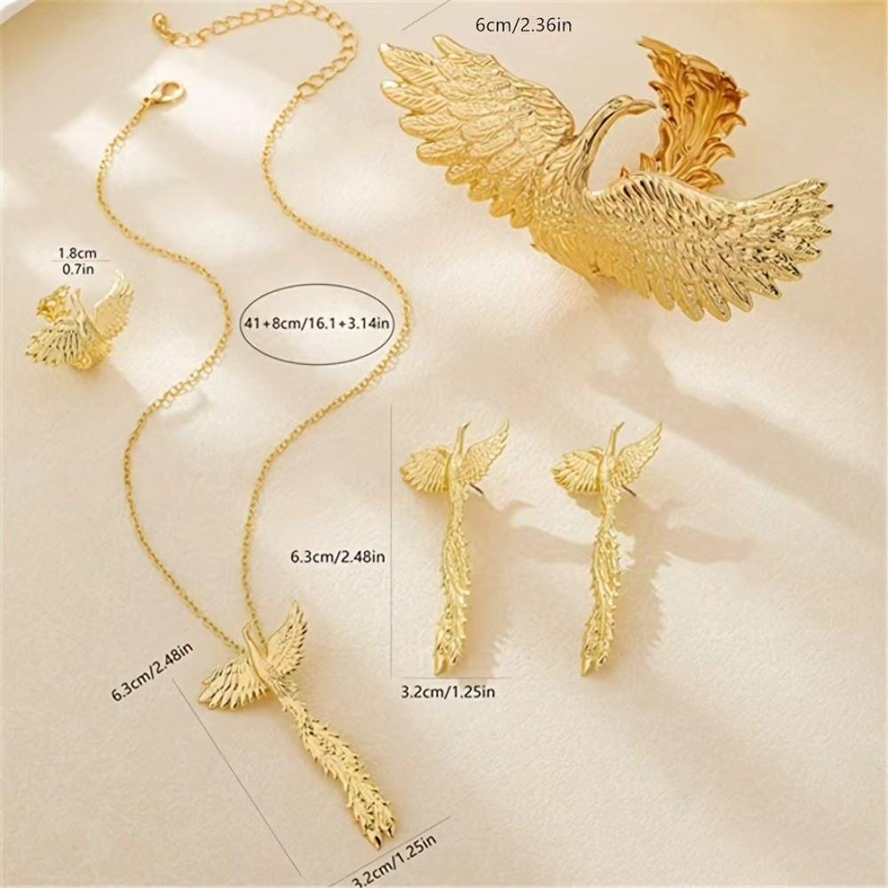 Exaggerated Phoenix Wings Necklace Gold Color Jewelry Set New Long Tassel Earrings  Women