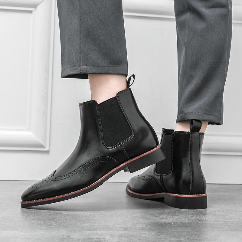Spring Winter Elegant Boots Leather Men Shoes Slip-on Dress Formal Business Boots Mens Boots Shoes for Men Comfort Chelsea Boots