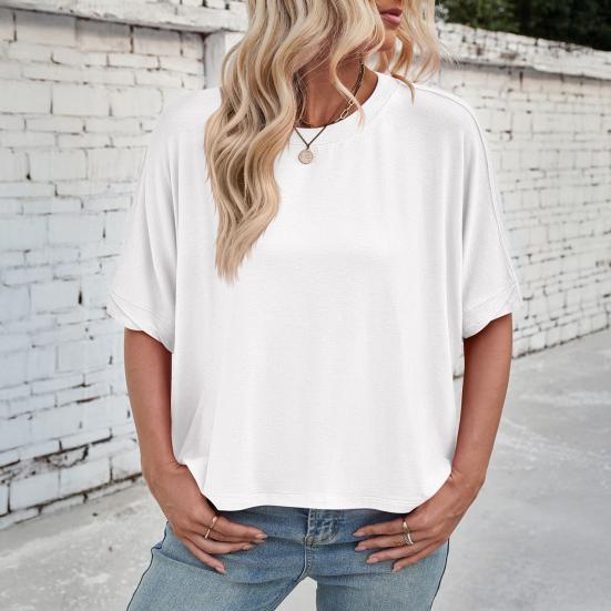 Женская летняя футболка с круглым вырезом и рукавом «летучая мышь», свободный крой, однотонная летняя повседневная футболка-пуловер, топы на каждый день