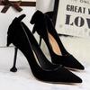 Fashion 2024 New Black 9CM High Heels Shoes Women's Bow Accessories Shallow Mouth Fine Heels Pointed Casual High Heels Dance Shoes