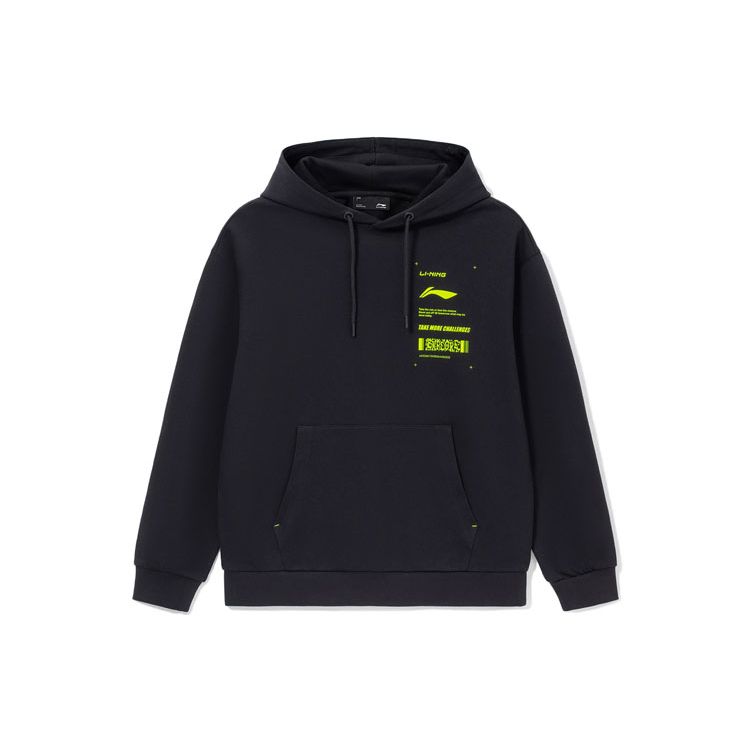 Li Ning Sports Fashion Series Logo Print Loose Hoodie Long Sleeve Sweatshirt Unisex Sweatshirt Black AWDS535-1