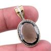 Natural Smoky Quartz 925 Solid Sterling Silver TwoTone Gift Pendant 1.25" D1q47