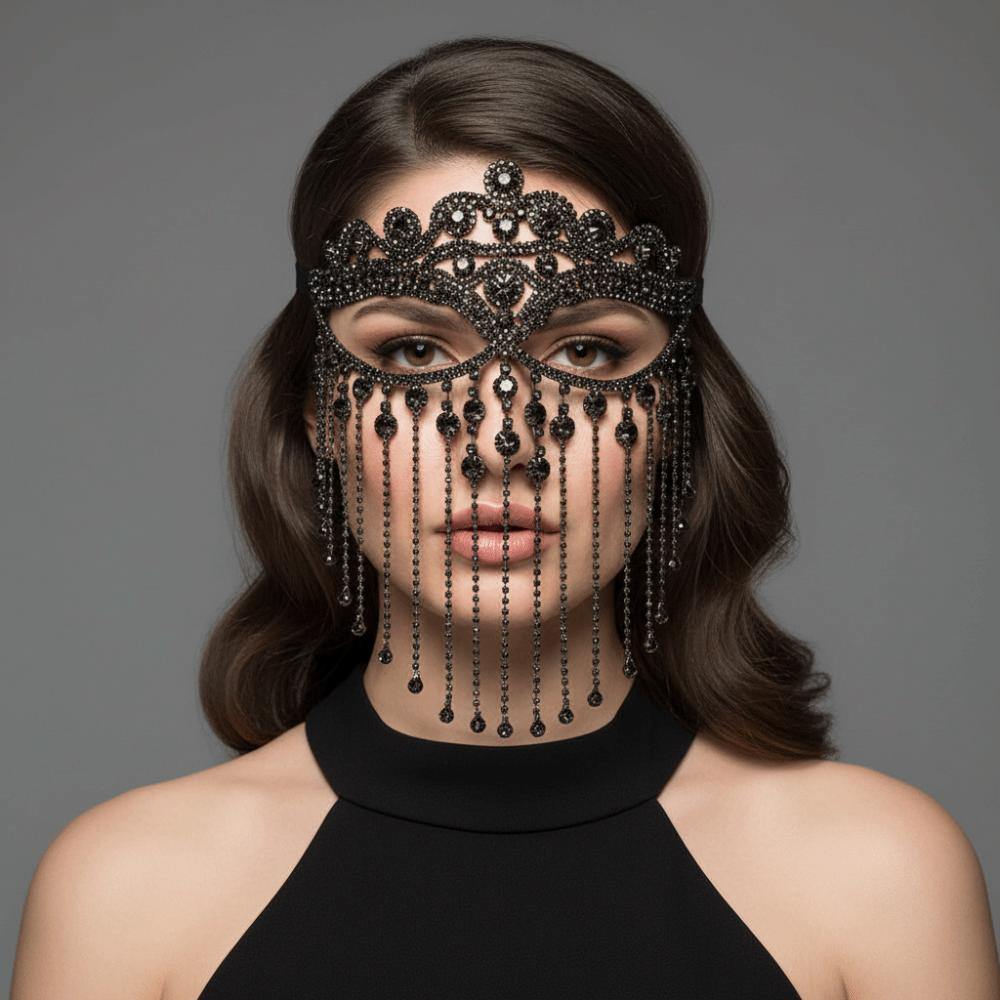 Luxury Face Chain Retro Veil Mask Bohemian Style Rhinestone Mask for Women