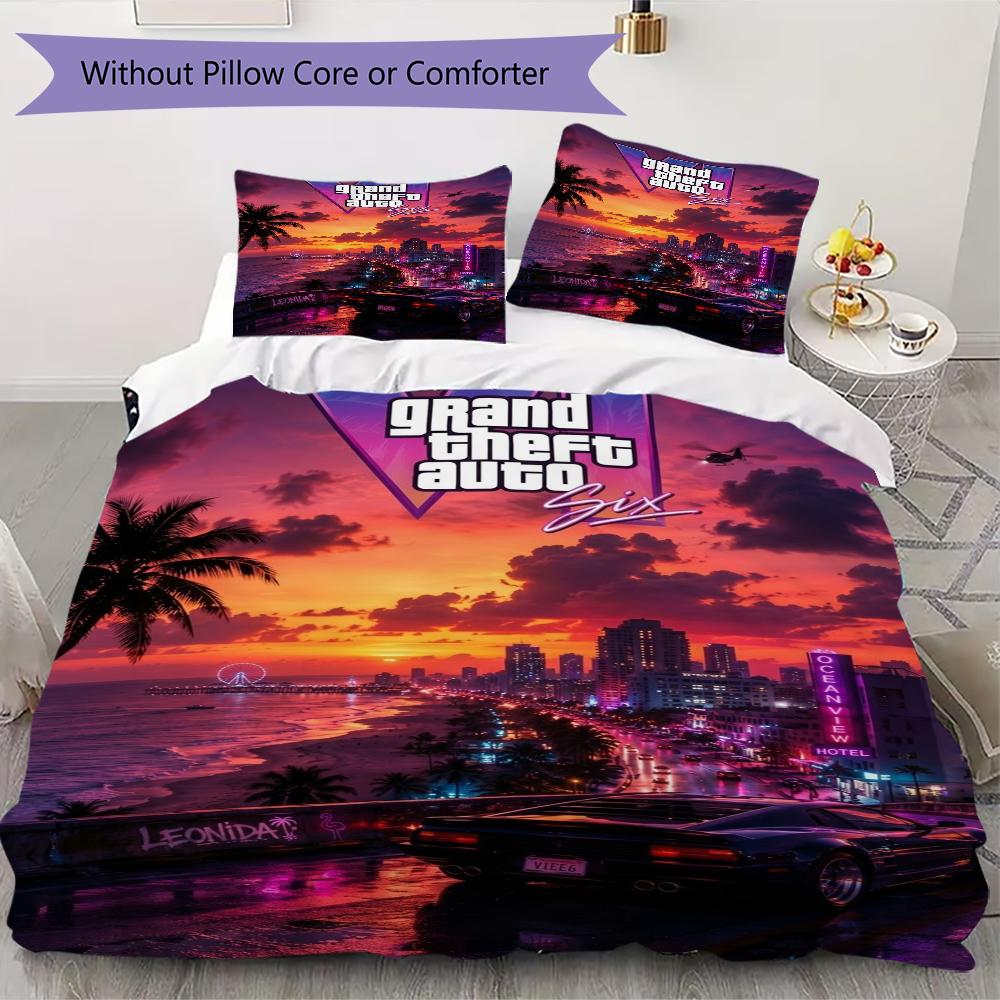 Grand Theft Auto Pattern Bedding uilt Set uilt Cover Pillowcase Home Decoration Birthday Gift (1 * duvet cover + 2 * pillowcase without core)
