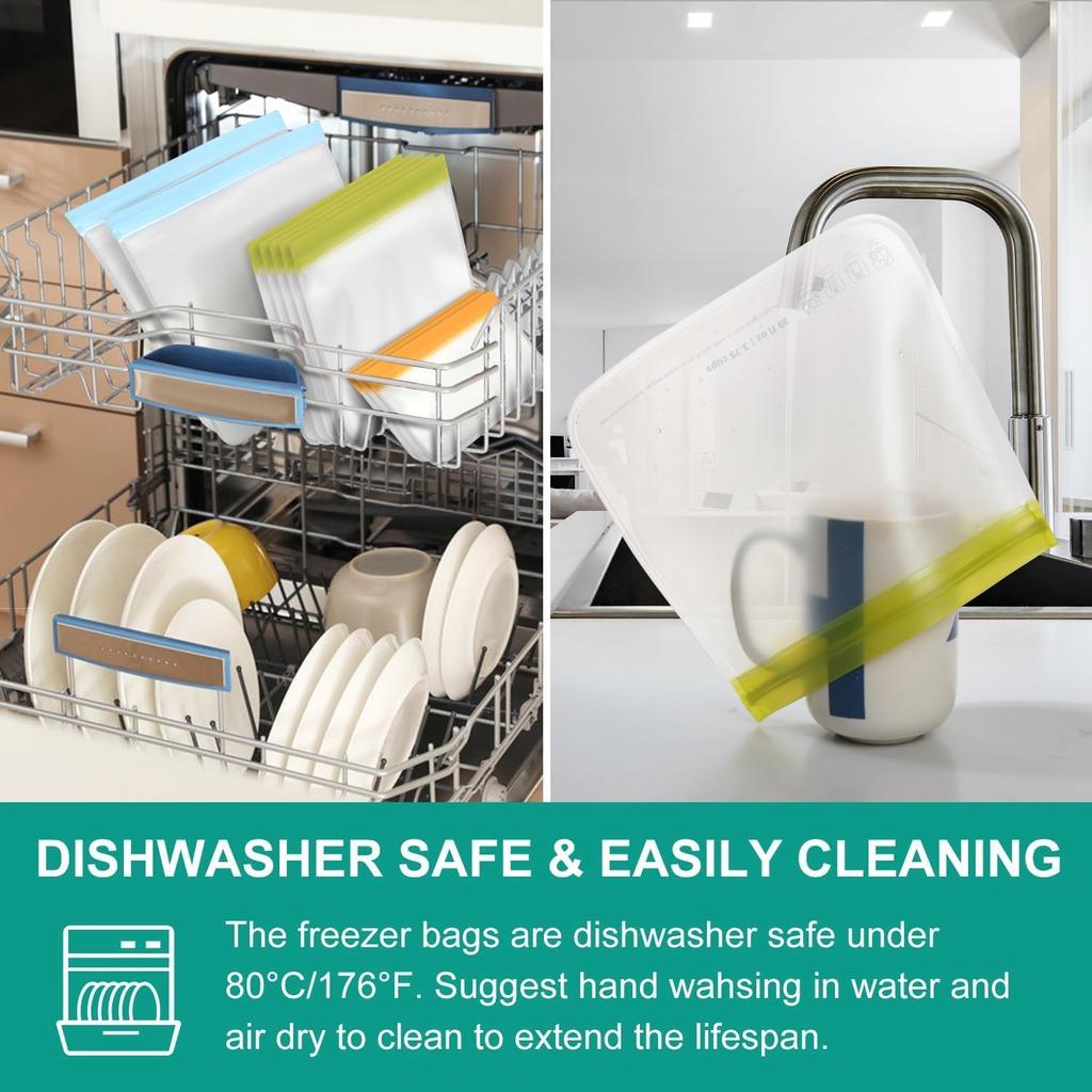 12 Pack Reble Gallon Freezer Bags, Dishwasher Safe BPA Free Food Storage Bags, Extra Thick Leakproof Plastic Ziplock Bags for Meal Prep Fruits