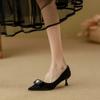 Real Sheepskin High Heels Kitten Heel Femininity Autumn Pearl Dress Bridal Shoes Pointed Single Shoes Are Not Tired