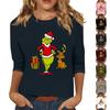 3/4 Sleeve Tops For Women T-Shirt Casual Christmas Print Tops T Shirt Round Neck Pullover Blouse